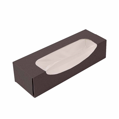 BOÎTES POUR MACARONS AVEC FENÊTRE 'THEPACK'  230 G/M2 + OPP 19x5x5 CM CHOCOLAT CARTON ONDULÉ NANO-MICRO (400 UNITÉ)