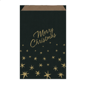 SACHETS PLATS 'MERRY CHRISTMAS'  60 G/M2 19+8x35 CM NOIR/OR KRAFT VERGÉ (250 UNITÉ)