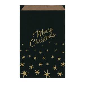 SACHETS PLATS 'MERRY CHRISTMAS'  60 G/M2 26+9x38 CM NOIR/OR KRAFT VERGÉ (250 UNITÉ)