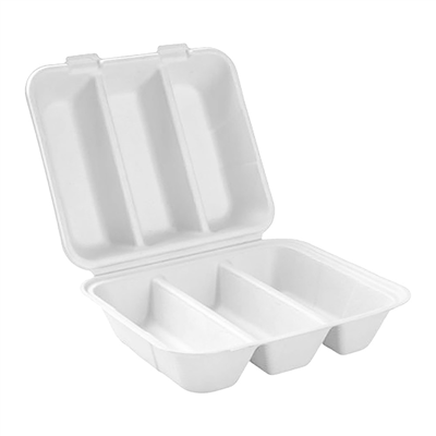 BOÎTES POUR BURRITOS 3 COMPARTIMENTS 'BIONIC' 630 ML 36,58x21x4,75 CM BLANC BAGASSE (300 UNITÉ)