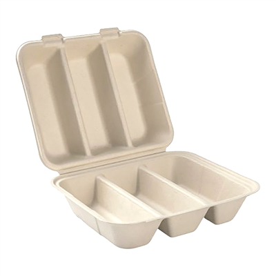BOÎTES POUR BURRITOS 3 COMPARTIMENTS 'BIONIC' 630 ML 36,58x21x4,75 CM NATUREL BAGASSE (300 UNITÉ)