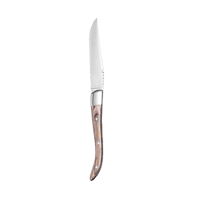 COUTEAUX À VIANDE - MANCHE EN BOIS   22,8 CM ARGENTE INOX (12 UNITÉ)