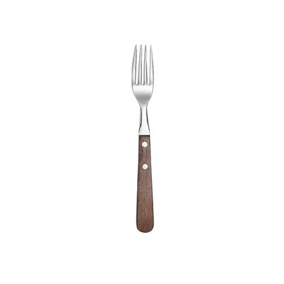 FOURCHETTES À STEAK - MANCHE EN BOIS LYON  20,5 CM ARGENTE INOX (12 UNITÉ)