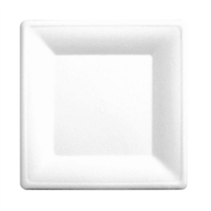 ASSIETTES CARRÉES 'BIONIC'  20x20x1 CM BLANC BAGASSE (200 UNITÉ)