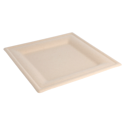 ASSIETTES CARRÉES 'BIONIC'  20x20x1 CM NATUREL BAGASSE (200 UNITÉ)