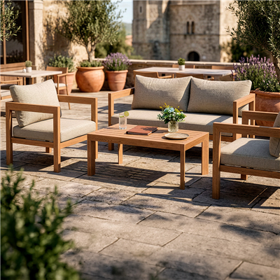 SET LOUNGE 4 PLACES AVEC TABLE SUPRA-TEK   BOIS ALUMINIUM (1 UNITÉ) – Image 8