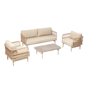 SET LOUNGE 4 PLACES AVEC TABLE SUPRA-TEK   BEIGE ALUMINIUM (1 UNITÉ)
