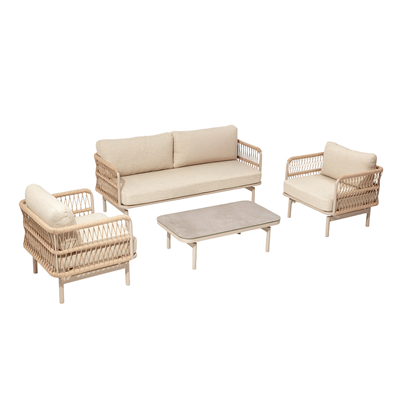 SET LOUNGE 4 PLACES AVEC TABLE SUPRA-TEK   BEIGE ALUMINIUM (1 UNITÉ)