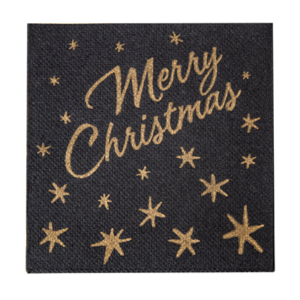 SERVIETTES DOUBLE POINT 'MERRY CHRISTMAS' 18 G/M2 40x40 CM NOIR OUATE (1200 UNITÉ)