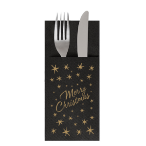 SERVIETTES SOFT KANGOUROU 'MERRY CHRISTMAS' 55 G/M2 40x40 CM NOIR AIRLAID (700 UNITÉ)