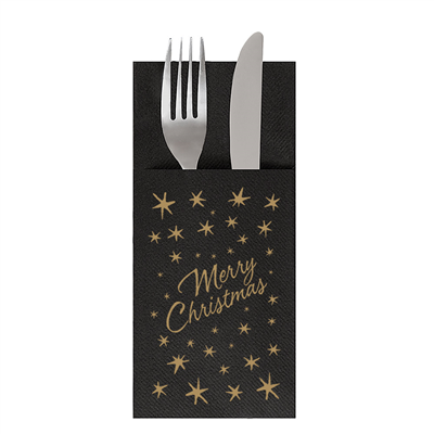 SERVIETTES SOFT KANGOUROU 'MERRY CHRISTMAS' 55 G/M2 40x40 CM NOIR AIRLAID (700 UNITÉ)