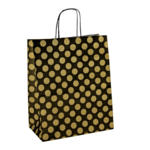 SACS SOS AVEC ANSES 'POLKA DOTS' 80 G/M2 20+10x29 CM NOIR/OR KRAFT (250 UNITÉ)