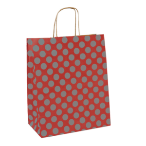 SACS SOS AVEC ANSES 'POLKA DOTS' 80 G/M2 20+10x29 CM ROUGE/ARGENT KRAFT (250 UNITÉ)