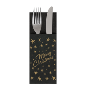 SERVIETTES CANGURITO PLUS 'MERRY CHRISTMAS' 55 G/M2 33x45 CM NOIR AIRLAID (720 UNITÉ)