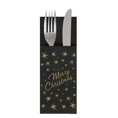 SERVIETTES CANGURITO PLUS 'MERRY CHRISTMAS' 55 G/M2 33x45 CM NOIR AIRLAID (720 UNITÉ)
